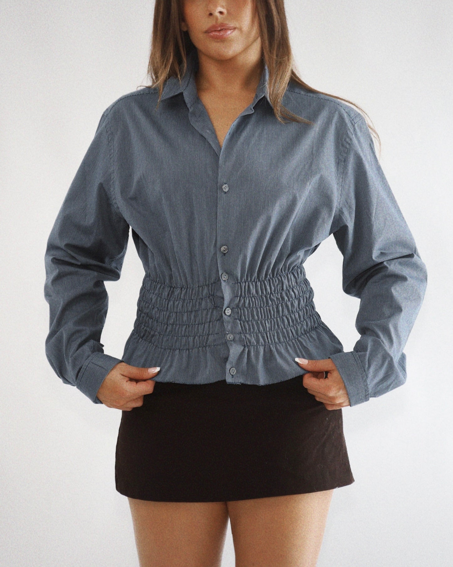 Reworked Shirred Button-Up (Made in NYC)