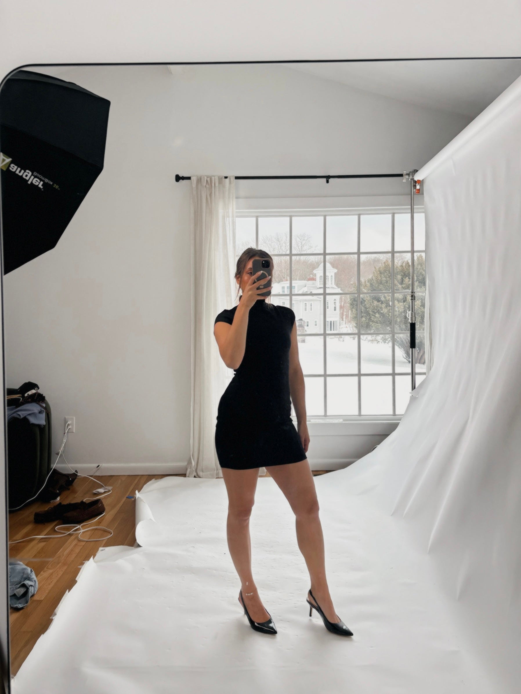 90's Inspired High Neck Capsleeve Black Mini Dress (Sourced NYC)