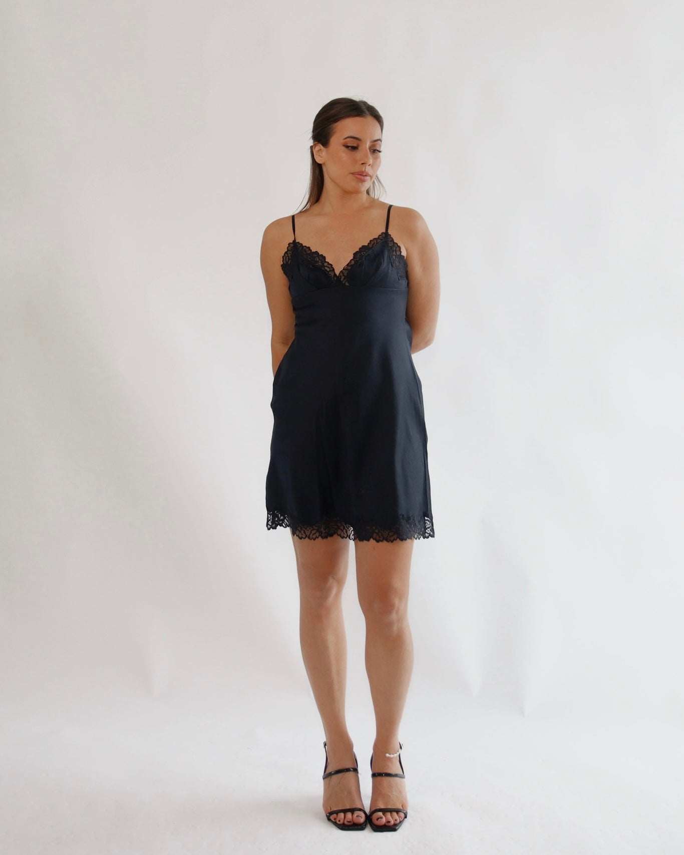 90's Inspired Blue Lace Slip Dress (Sourced in NYC)