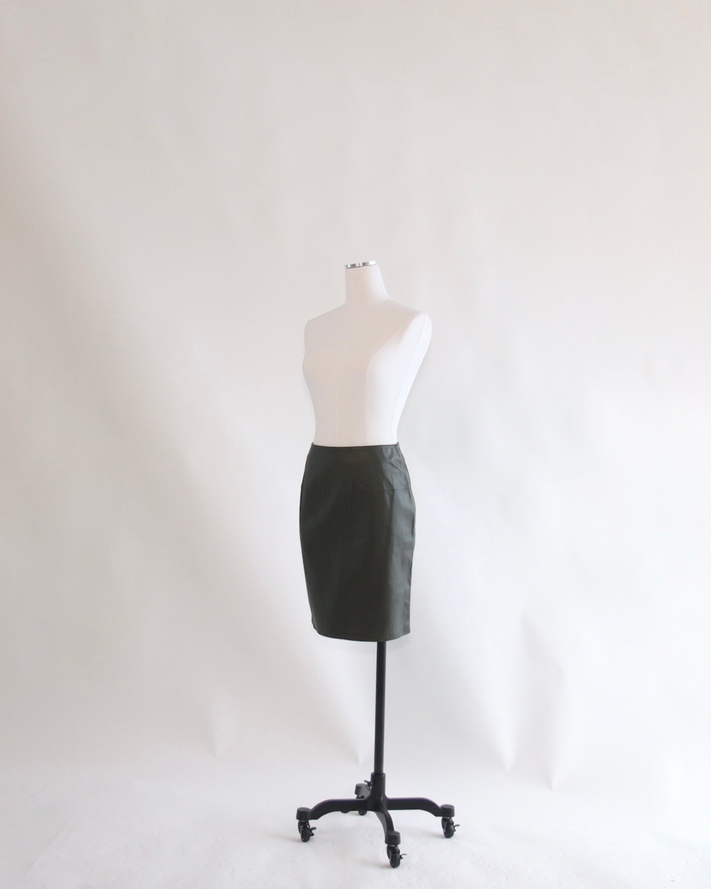 Vintage 1990's Authentic Hunter Green 100% Leather Midi Skirt (Sourced in NYC)