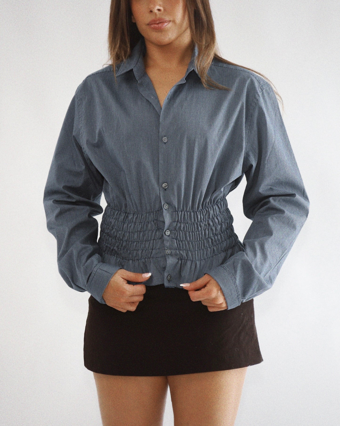 Reworked Shirred Button-Up (Made in NYC)